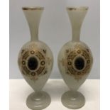 Two 19thC glass vases, applied cameos to front. 30cms h, rubbing to gilding.