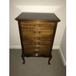 Edwardian mahogany music cabinet with 6 drawers with drop down fronts.