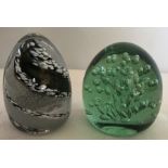 Victorian green glass dump, bubble effect, 9cms h with a Caithness glass paperweight.