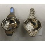 Two hallmarked Chester tea strainers, 1926 and 1936. 58.7 gms approx.