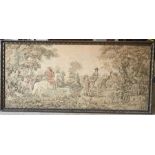 Large framed tapestry picture, 17thC country scene. 68cms h x 155cms w.