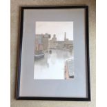 Three framed watercolour paintings of Hull by Mark Gibbons 1973. Two 27 x 37cms another 33 x 22cms.