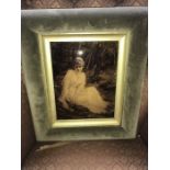 A 19thC crystoleum of a lady in woodland setting. 24 x 19cms.