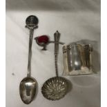 Three items silver and one plated golfing teaspoon.