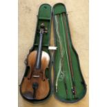 A Good Quality Mahogany cased Violin with single piece back, repair label for 1921 AL Scoles of