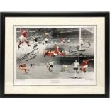 Framed and signed England Football 1966 goalscorers, Sir Geoff Hurst and Martin Peters poster. 29