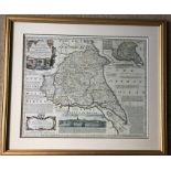 A framed reproduction map of an accurate map of the East Riding of Yorkshire by Emanuel Bowen. 39