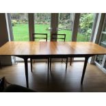 Mackintosh dining table with 6 chairs, pull out table with 2 extra leaves. 160cmsl, closed x 90cms