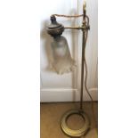 Vintage brass table lamp with frosted glass shade. 64cms h.