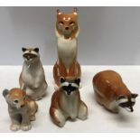 Five various vintage Russian Lomonosov animal figures. 22cms h tallest.