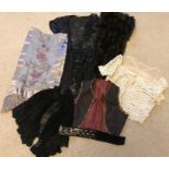 Vintage costume including feather boa C1900, Edwardian belt black velvet with silver embroidery,
