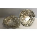 Pair of Birmingham silver heart shaped bonbon dishes 1878, approx weight 35.6gms.