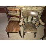 Two child's chairs, one 19thC 66cms h to back, the other a smokers box.