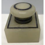 A marble inkwell with silver mounts, London 1919, inlaid with lapis lazuli, maker rubbed.