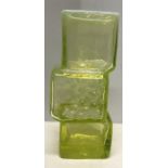 Yellow drunken bricklayer style glass vase. 20.5cms h.