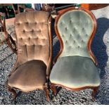 Two 19thC button backed nursing chairs.