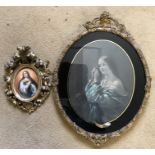 Oval decorative gilt picture frame a/f 48cms h x 36cms w with print of young lady and a smaller