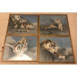 Four framed Chinese paintings on fabric panels of Tigers, largest 45cms h x 53cms w.