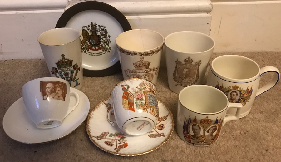 Royal commemorative ware to include cups, saucers and beakers, Queen Victoria, King Edward, George V