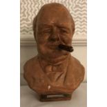 World War II Sir Winston Churchill terracotta bust/ cigar lighter, Peter Lambda. 22cms h.