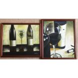 Pair paintings on canvas, still life wine. 60cms h x 50cms w.