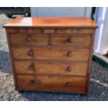 Mahogany 19thC flat fronted chest of drawers, 2 short over 3 long drawers.