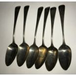 Six silver teaspoons, London 1808 Samuel Hennell, 89.2 gms.