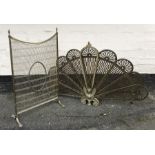 Two brass firescreens, one fan shaped with Griffen to base.