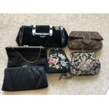 Six evening handbags including Armani black velvet beaded and Viyella.