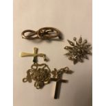 A quantity of mainly 9ct gold to include 9ct and seed pearl brooch, 9ct brooch, crucifix etc. 11.