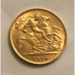 George V 1914 gold half sovereign.