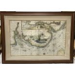 Grenville Collins framed map. The River Thames from London to the buoy of Noure. 60cms h x 95cms w.