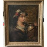 A gilt framed oil painting on canvas, unsigned, portrait of a young lady, 61 x 51cms.