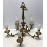 Decorative brass 5 branch hanging ceiling light, drop height approx 67 x 60cms w.