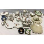 Assorted ceramics including Limoges, Belleek Royal Crown Derby, French coffee service on tray, lid