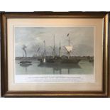 Large gilt framed print, The Victoria Steam Ship by Ward. 50cms h x 70cms w.