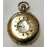 A 9 ct gold half hunter pocket watch in fitted case. JW Benson Ludgate Hill London. 88.9gms total.