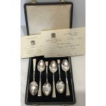 Cased set of 6 hallmarked silver teaspoons. S Ld, Birmingham 1940, approx 100gms.