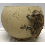 Studio art pottery planter with Lizard decoration, signed to base indistinctly, E Moore? Circa 2001.