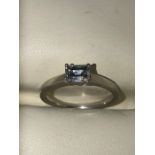 An emarald cut 0.46 carats diamond ring set in platinum, size I, clarity VS1 - VS2 colour G-H with