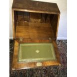 Burr walnut writing bureau, 4 drawers with serpentine front.