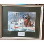 Framed watercolour signed Watts 1987, Hull. Trawler 'Benella' 24cms h x 34cms w.