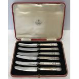 Hallmarked silver handled knife set in case. J D and S Ltd, Sheffield. (James Dixon and Sons) 1936.