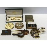 Various compacts including Kigu Concerto muscical, Stratton, Reuge Ste-Croix musical, Art Deco pen