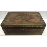 A 19thC rosewood and brass inlaid writing box for restoration. 43 w x 26 x 16cms h.