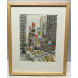 Framed picture, Clare Caulfield, Times Square. NY. Mixed media. 35 x 27cms w.