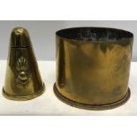 WW I trench art, 1915 shell case base and money box cone with Ubique badge. 10cms h.