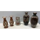 Two Cloisonne vases, 24cms tall, 1 a/f together with a pair of Chinese pottery vases, 1 a/f and a