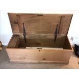 A 19thC pine blanket box with candle box and draw to the interior. 120 w x 46 d x 44cms h.