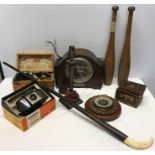 A mixed lot including Smith electric oak cased clock, oak barometer, Magneto electric shock